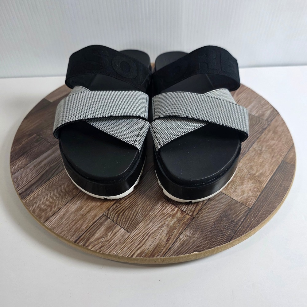 Sorel Roaming Sport Slide Sandals Womens 7 Black White Crisscross Elastic Strap - Picture 2 of 8